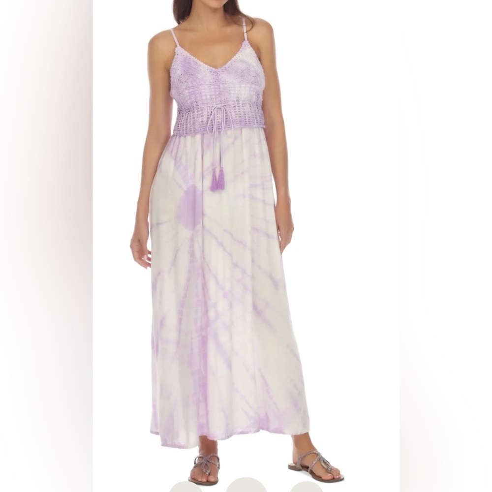 RAVIYA NWT Lavender Tie-Dye Maxi Dress With Crochet bodice size Small